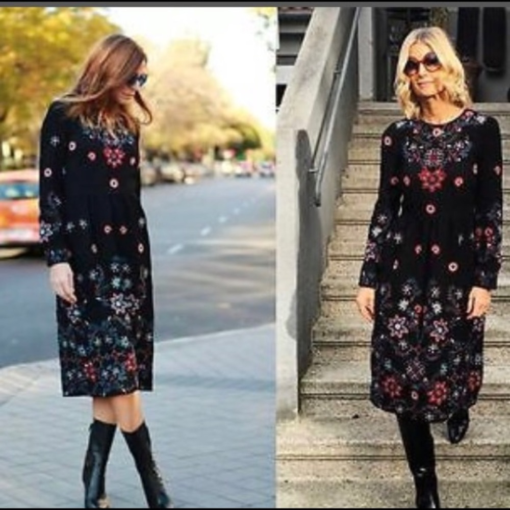 Zara Floral Embroidered Dress in xs in euc